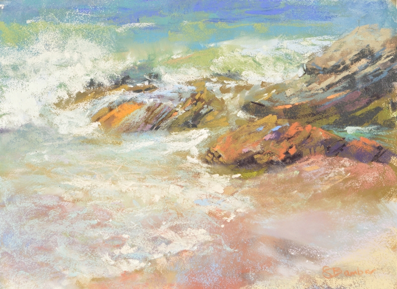 Incoming Tide, plein air soft pastel seascape by Sharon Bamber