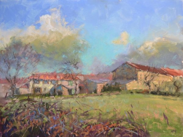 Le Petit Hameau Vaubourdolle by Sharon Bamber plein air pastel painting of old French village