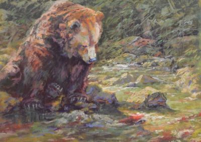 Spoilt for Choice by Sharon Bamber 18x24 soft pastel painting of a grizzly