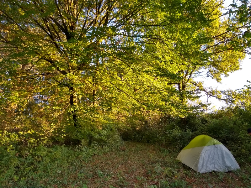 Sharon Bamber camping during 1000 miles walking & painting the way of saint james