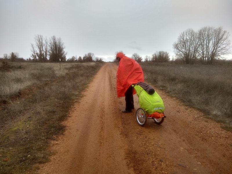 Sharon Bamber hauling her load 1000 miles walking & painting the way of st james